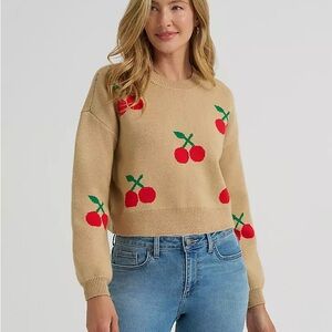 Lee Tan Sweater with Red Cherry Design